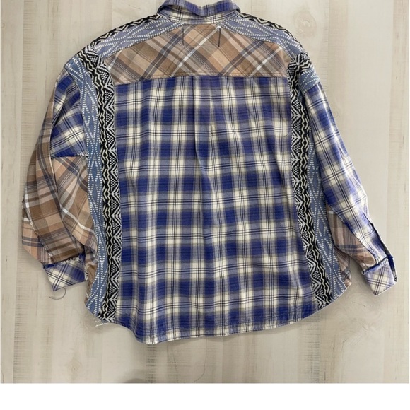NWOT FREE PEOPLE oversized plaid boho casual weekend lounge flannel shirt tunic - Picture 4 of 6